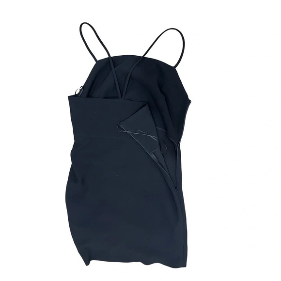 Zara NWT Black Draped Mini Dress with Ruched Tie  & Slit Detailing - Picture 7 of 11